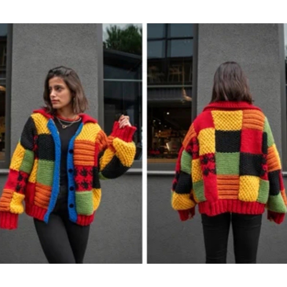 Harry Styles Hand‎ Knit Patchwork Cardigan JW Anderson Colorblock Inspired XS/S
